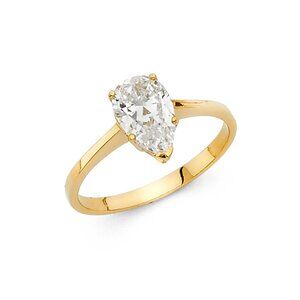 New 14K Yellow Gold Pear Solitaire Engagement Ring